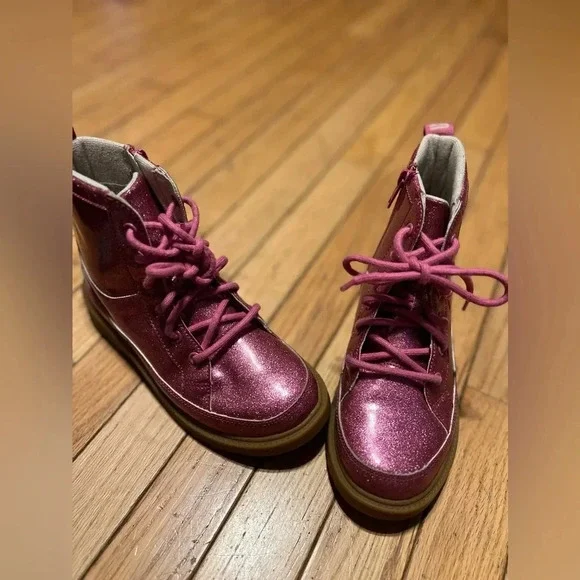 UGG Robley Glitter Combat Boots Youth 3 Berry rose pink Sparkly Rain - Picture 1 of 7